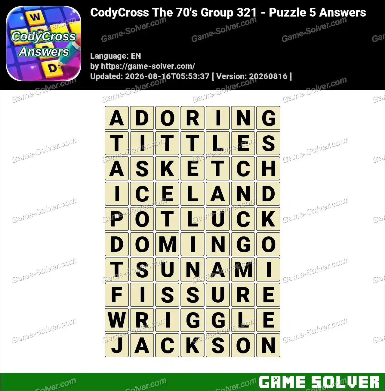 CodyCross The 70’s Group 321 – Puzzle 5 Answers